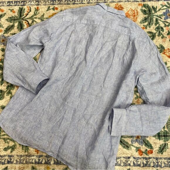 Muji Light Blue white Striped Button-Up Shirt 100% linen size small - Picture 7 of 7